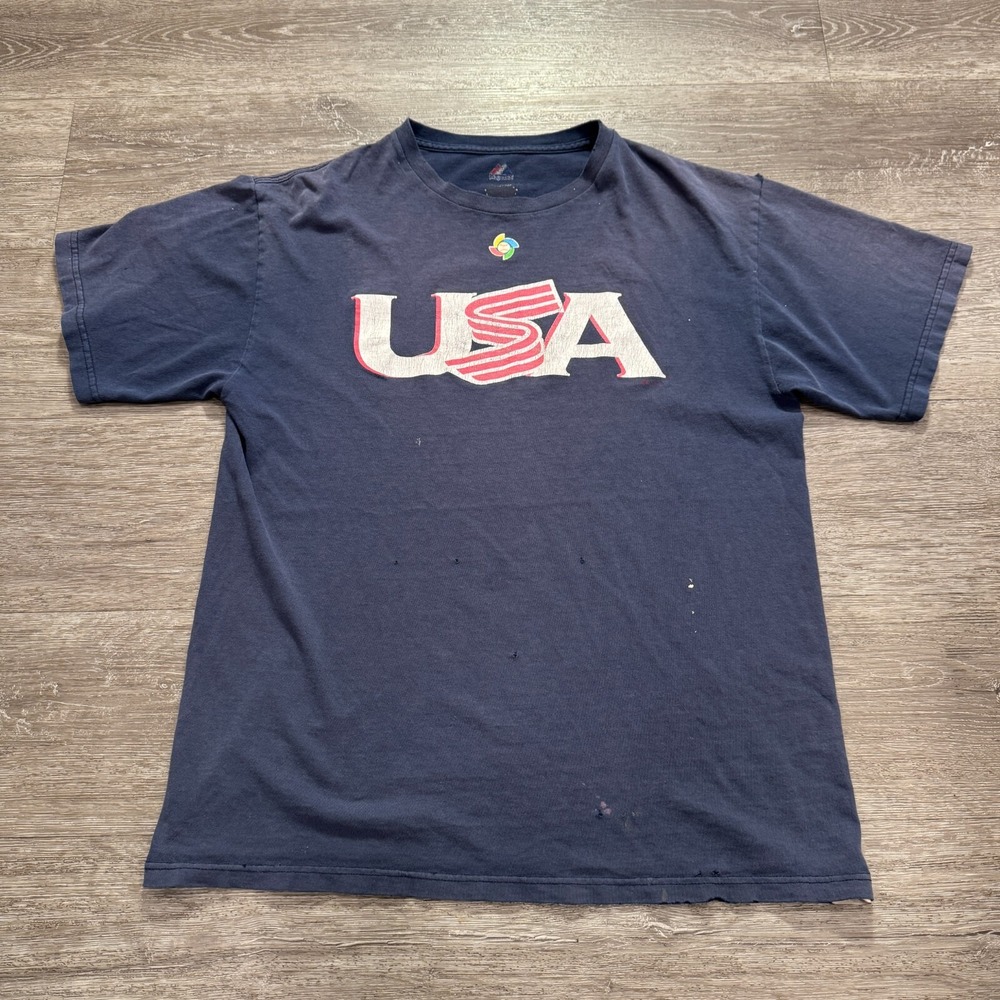 Vintage Team USA Majestic Shirt Adult Medium Distressed 90s Tee USA Cotton